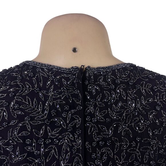 Papell Boutique Womens Black 100% Silk Beaded Embellished Evening Top Size S - Picture 6 of 9